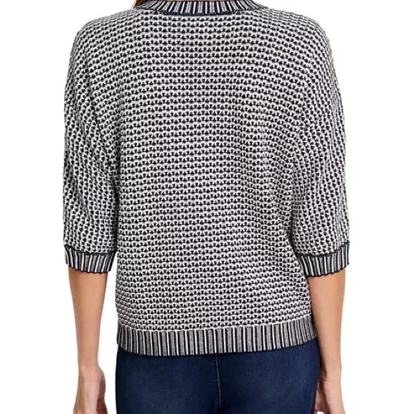 NWT NIC+ZOE Easy Tuck Stitch Pullover Sweater Split Neck Blue Size Medium - Picture 2 of 10